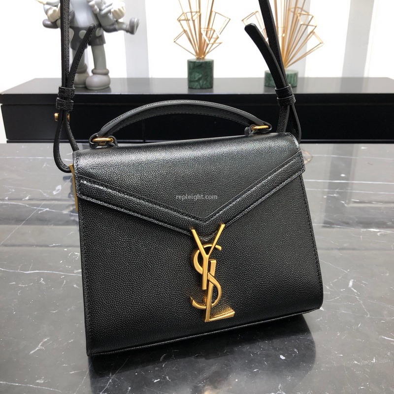 SAINT LAURENT-602716 생 로랑 블랙 송아지 가죽 카산드라 미니 탑 핸들백