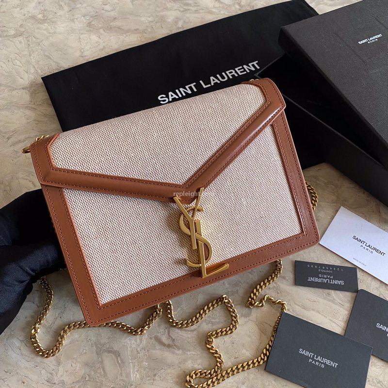 SAINT LAURENT-532753 생 로랑 내추럴 베이지 캔버스 CASSANDRA 카산드라 체인 숄더백