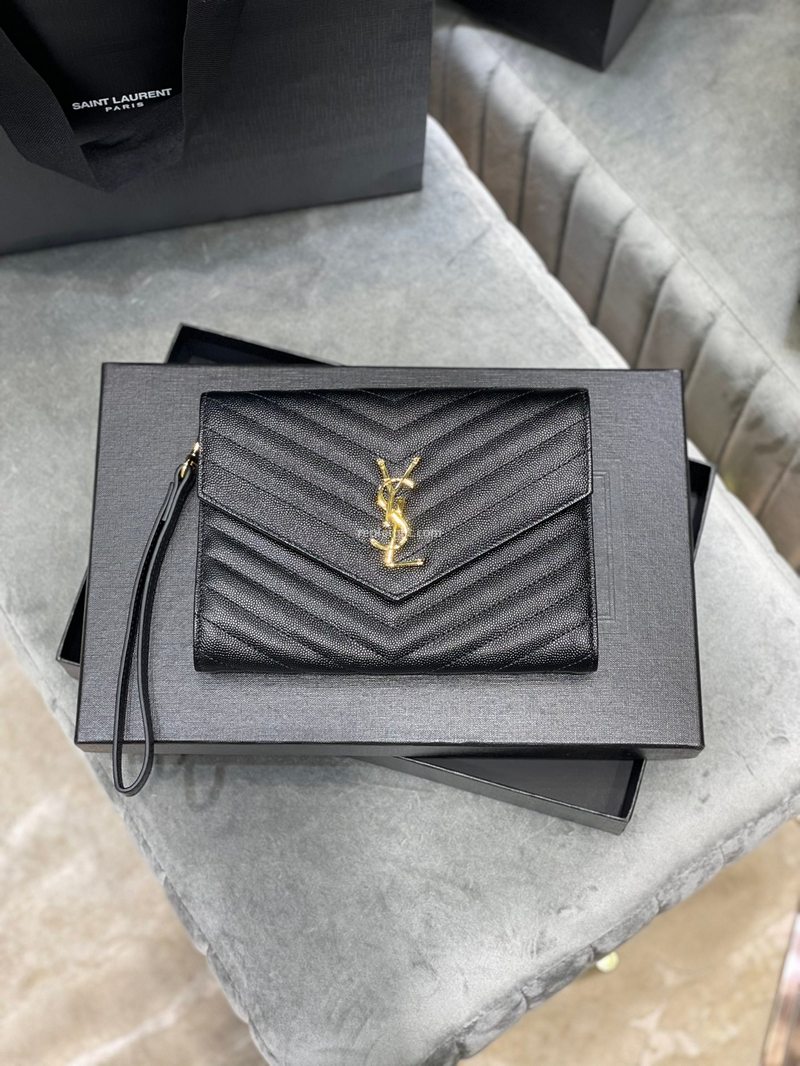 SAINT LAURENT-617662 생 로랑 블랙 퀼트 그랑 드 뿌드르 엠보스드 가죽 MONOGRAM 클러치