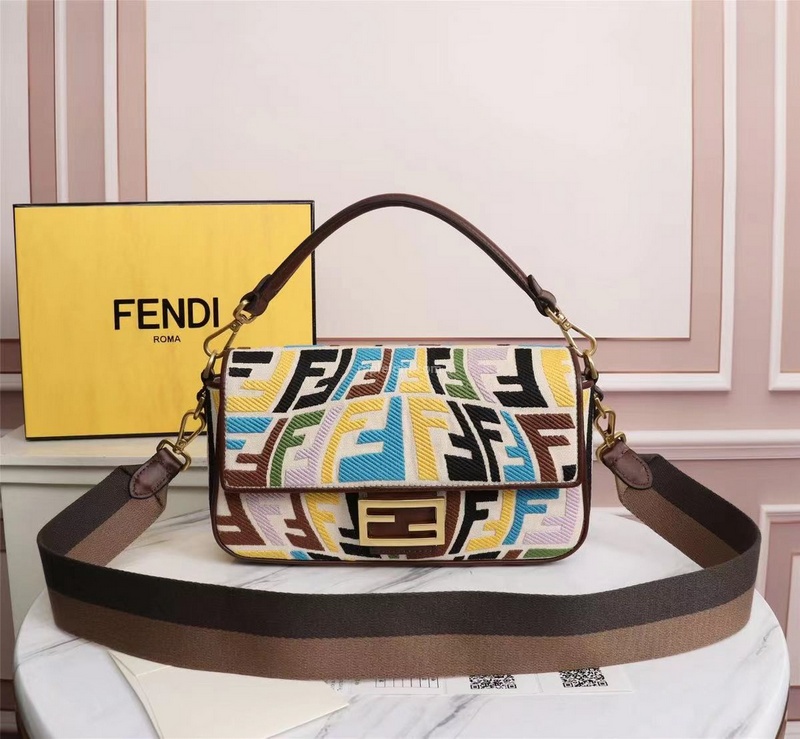 FENDI-8BR600 펜디 멀티 컬러 FF 피시아이 모티프 캔버스 미디엄 바게트 백