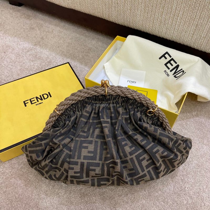 FENDI-8BP121 펜디 브라운 FF 패브릭 SHELL 포쉐트 파우치 백