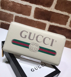 GUCCI-496317 구찌 화이트 가죽 Gucci 로고 집 어라운 월릿