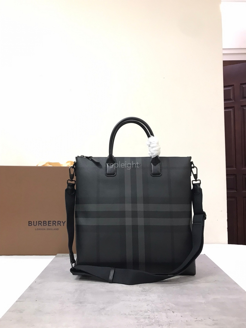 BURBERRY-80529291 차콜 체크 레더 토트