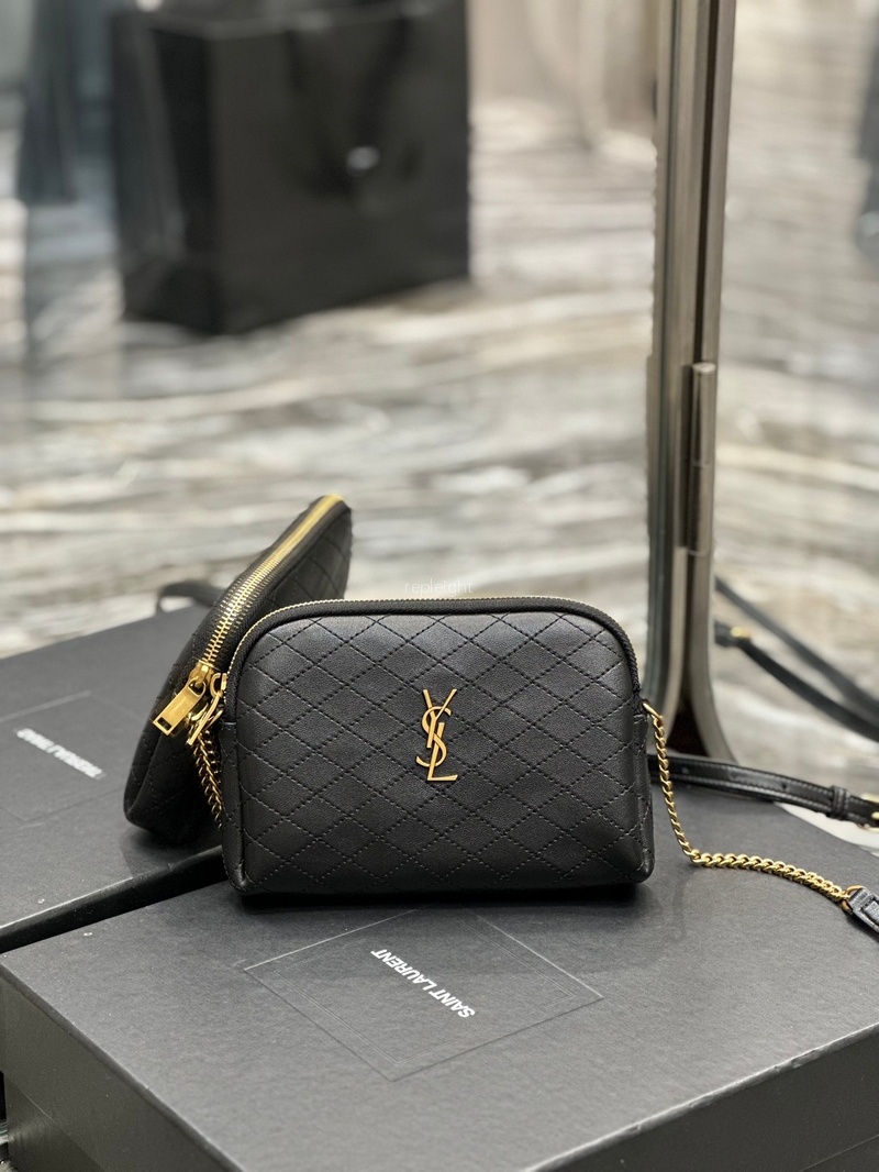 YSL-Saint Laurent 7336671EL071000 퀼트 램스킨 GABY 지퍼 파우치