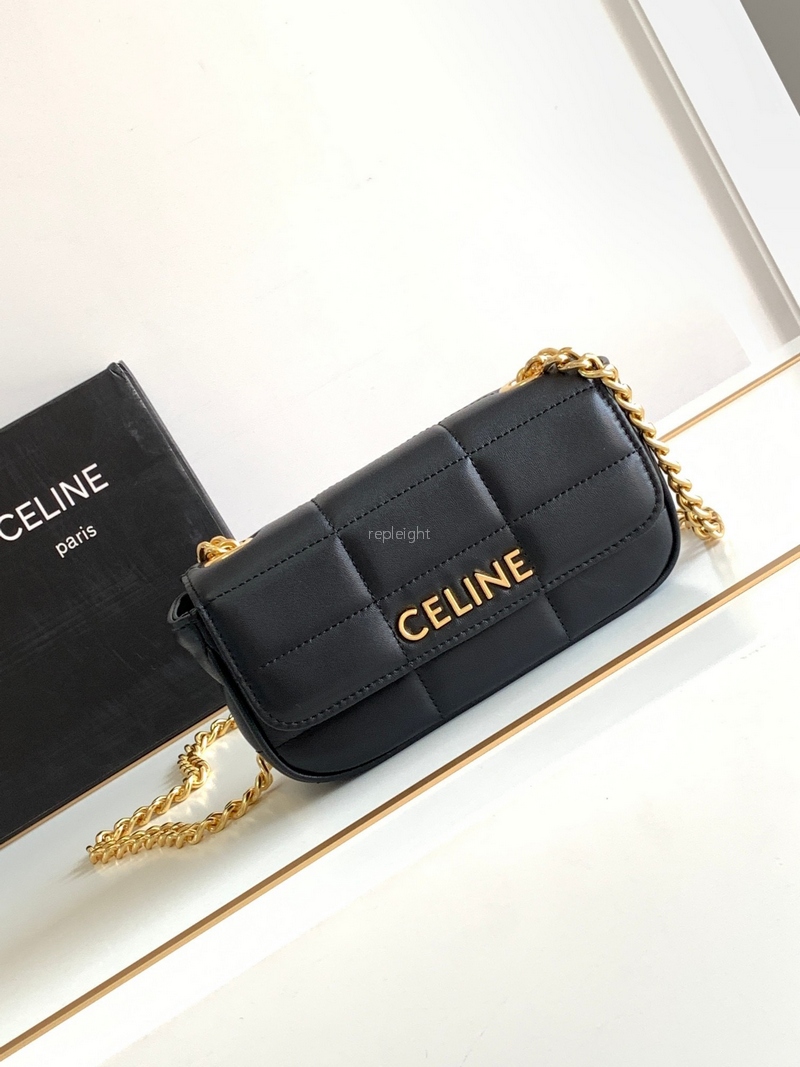 CELINE-10L333EWJ.38NO MINI SHOULDER CHAIN MATELASSE MONOCHROME