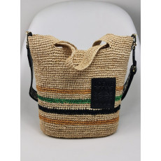 로에베 -LOEWE 0010857456 Mini Slit bag in striped raffia and calfskin