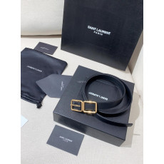 YSL - 입생로랑 732557AAALR1000 스무스 가죽  더블 버클 슬림 벨트 2.0CM