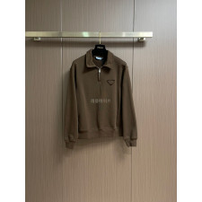 프라다 - PRADA 코튼 플리스 폴로 스웻셔츠 (코코아 브라운)